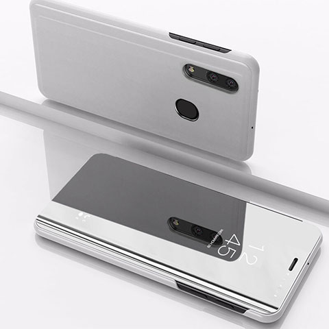 Funda de Cuero Cartera con Soporte Espejo Carcasa para Samsung Galaxy M10S Plata