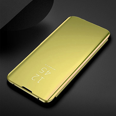 Funda de Cuero Cartera con Soporte Espejo Carcasa para Samsung Galaxy M21 Oro