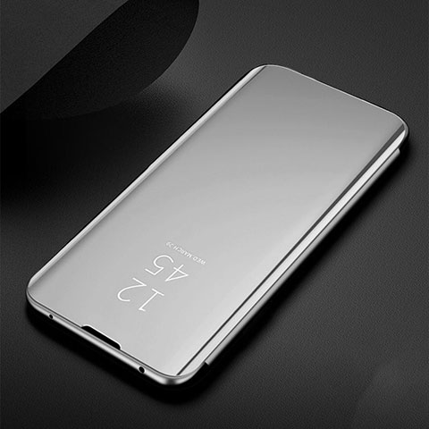 Funda de Cuero Cartera con Soporte Espejo Carcasa para Samsung Galaxy M21 Plata