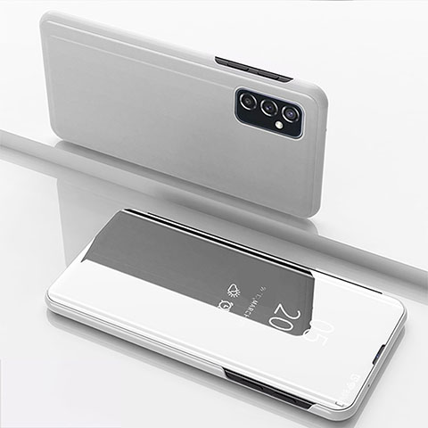 Funda de Cuero Cartera con Soporte Espejo Carcasa para Samsung Galaxy M52 5G Plata