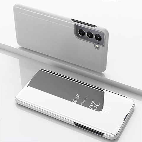 Funda de Cuero Cartera con Soporte Espejo Carcasa para Samsung Galaxy S23 5G Plata