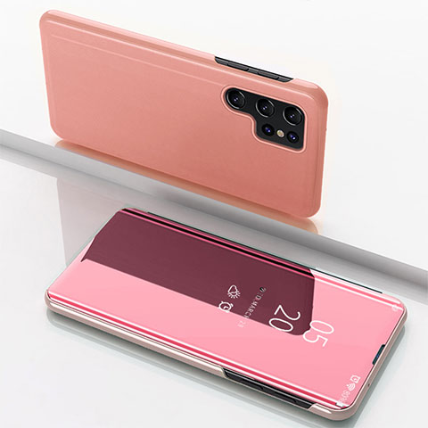 Funda de Cuero Cartera con Soporte Espejo Carcasa para Samsung Galaxy S25 Ultra 5G Oro Rosa