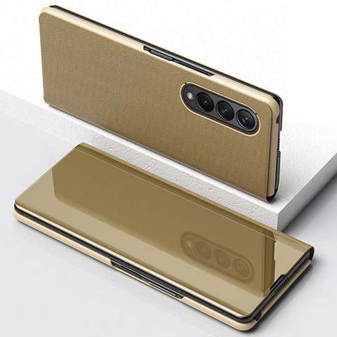 Funda de Cuero Cartera con Soporte Espejo Carcasa para Samsung Galaxy Z Fold4 5G Oro