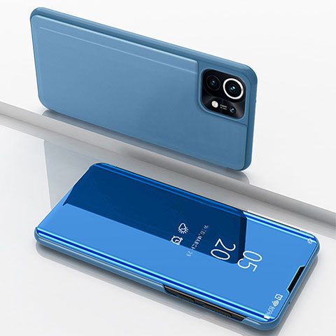 Funda de Cuero Cartera con Soporte Espejo Carcasa para Xiaomi Mi 11 Lite 5G NE Azul