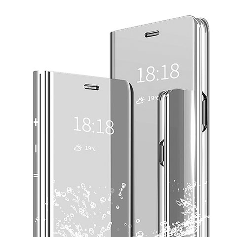 Funda de Cuero Cartera con Soporte Espejo Carcasa para Xiaomi Mi 6X Plata