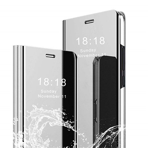 Funda de Cuero Cartera con Soporte Espejo Carcasa para Xiaomi Mi 8 Pro Global Version Plata