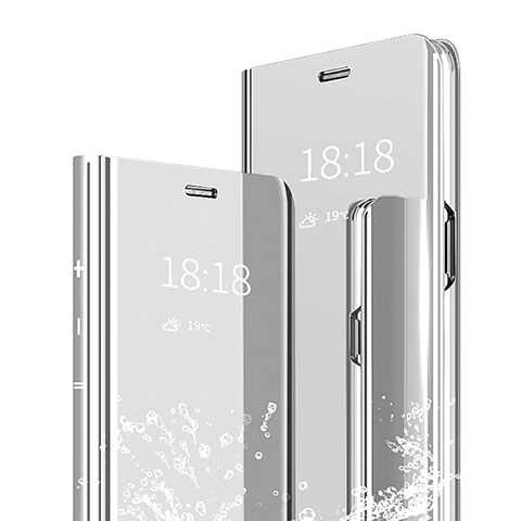 Funda de Cuero Cartera con Soporte Espejo Carcasa para Xiaomi Mi 9 Lite Plata