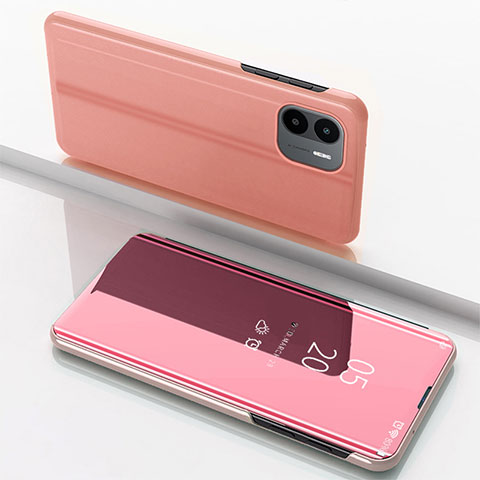 Funda de Cuero Cartera con Soporte Espejo Carcasa para Xiaomi Poco C51 Oro Rosa