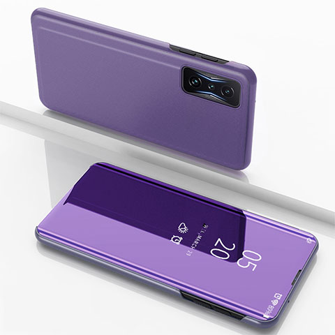 Funda de Cuero Cartera con Soporte Espejo Carcasa para Xiaomi Poco F4 GT 5G Purpura Claro