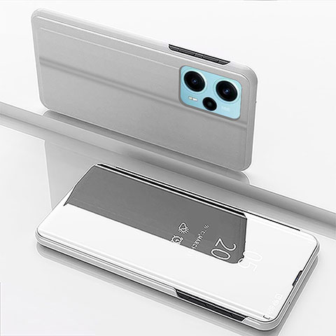 Funda de Cuero Cartera con Soporte Espejo Carcasa para Xiaomi Poco F5 5G Plata