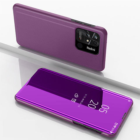 Funda de Cuero Cartera con Soporte Espejo Carcasa para Xiaomi Redmi 10 Power Morado