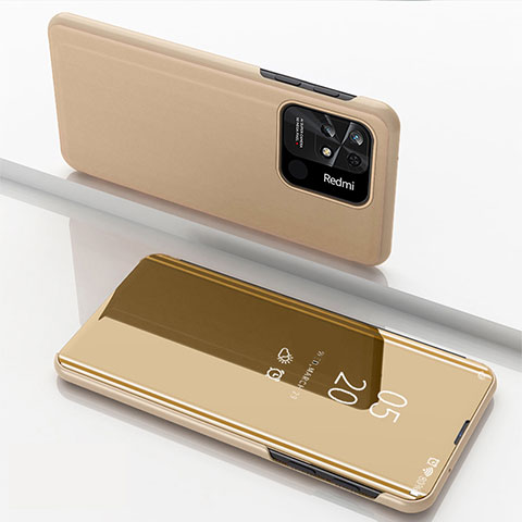 Funda de Cuero Cartera con Soporte Espejo Carcasa para Xiaomi Redmi 10 Power Oro