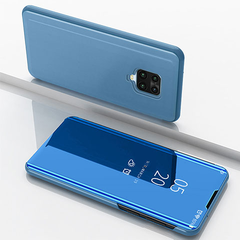 Funda de Cuero Cartera con Soporte Espejo Carcasa para Xiaomi Redmi 10X Pro 5G Azul