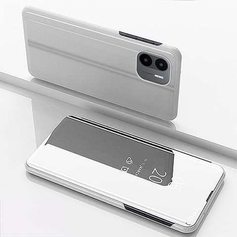 Funda de Cuero Cartera con Soporte Espejo Carcasa para Xiaomi Redmi A2 Plata