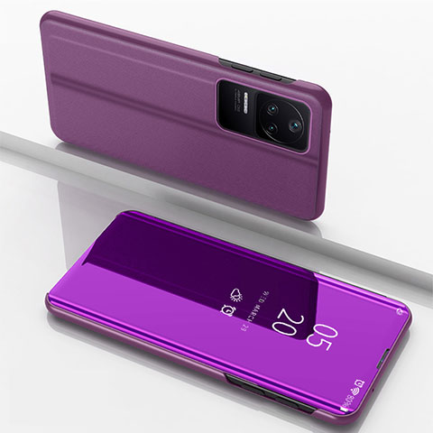 Funda de Cuero Cartera con Soporte Espejo Carcasa para Xiaomi Redmi K40S 5G Morado