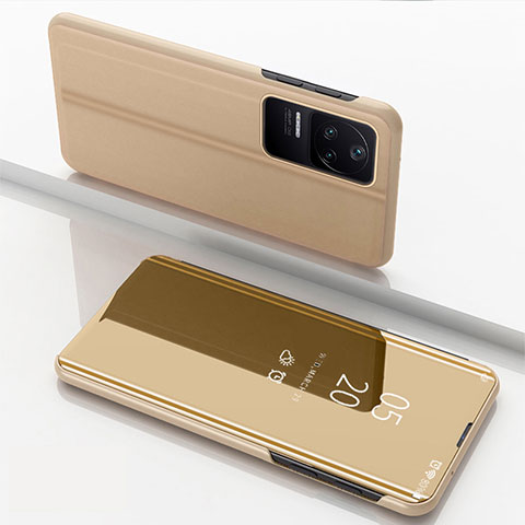 Funda de Cuero Cartera con Soporte Espejo Carcasa para Xiaomi Redmi K40S 5G Oro