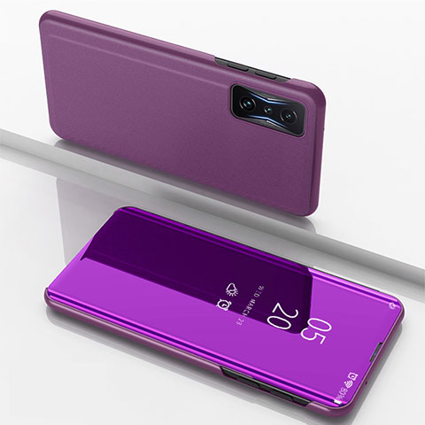 Funda de Cuero Cartera con Soporte Espejo Carcasa para Xiaomi Redmi K50 Gaming AMG F1 5G Morado