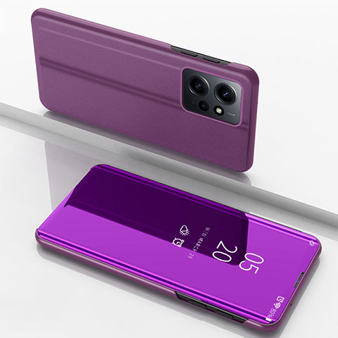 Funda de Cuero Cartera con Soporte Espejo Carcasa para Xiaomi Redmi Note 12 4G Morado