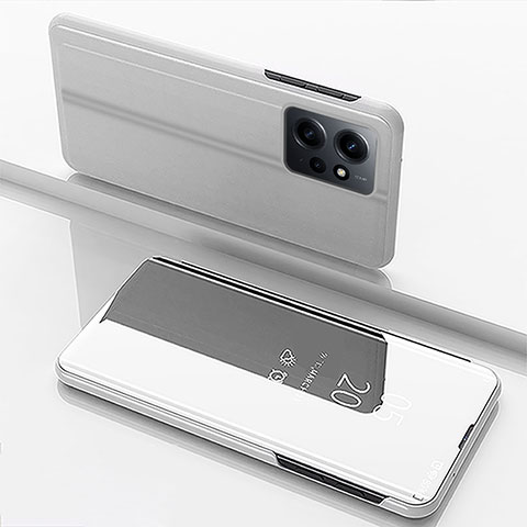 Funda de Cuero Cartera con Soporte Espejo Carcasa para Xiaomi Redmi Note 12 4G Plata