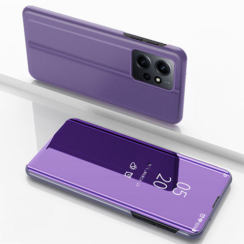 Funda de Cuero Cartera con Soporte Espejo Carcasa para Xiaomi Redmi Note 12 4G Purpura Claro