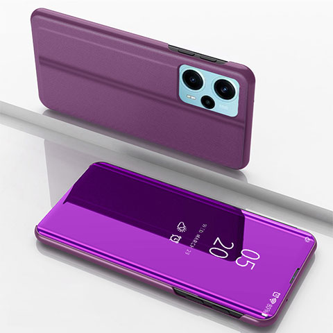 Funda de Cuero Cartera con Soporte Espejo Carcasa para Xiaomi Redmi Note 12 Turbo 5G Morado