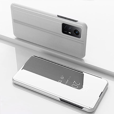 Funda de Cuero Cartera con Soporte Espejo Carcasa para Xiaomi Redmi Note 12S Plata