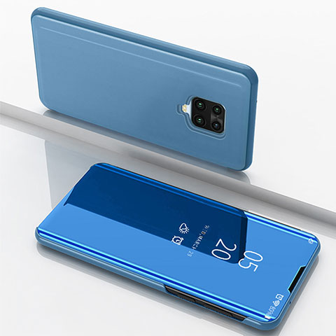 Funda de Cuero Cartera con Soporte Espejo Carcasa para Xiaomi Redmi Note 9 Pro Max Azul