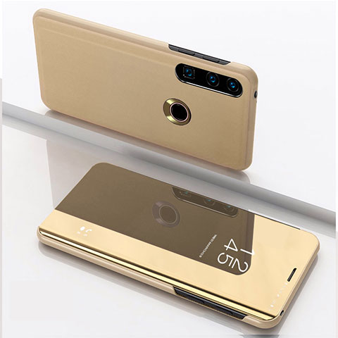 Funda de Cuero Cartera con Soporte Espejo Carcasa QH1 para Huawei Y7p Oro