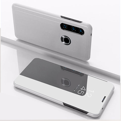 Funda de Cuero Cartera con Soporte Espejo Carcasa QH1 para Huawei Y7p Plata