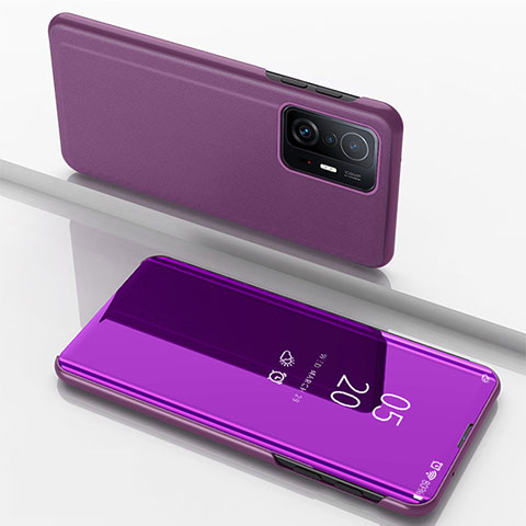 Funda de Cuero Cartera con Soporte Espejo Carcasa QH1 para Xiaomi Mi 11T 5G Morado