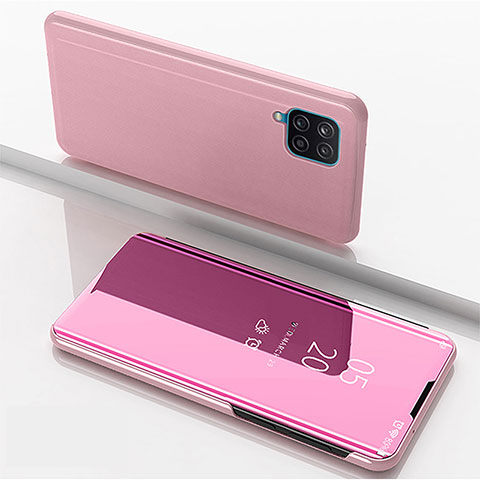 Funda de Cuero Cartera con Soporte Espejo Carcasa ZL1 para Samsung Galaxy A12 Oro Rosa