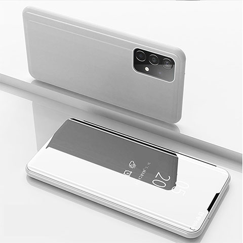 Funda de Cuero Cartera con Soporte Espejo Carcasa ZL1 para Samsung Galaxy A52 4G Plata