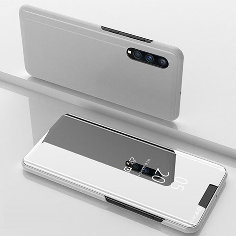 Funda de Cuero Cartera con Soporte Espejo Carcasa ZL1 para Samsung Galaxy A70 Plata