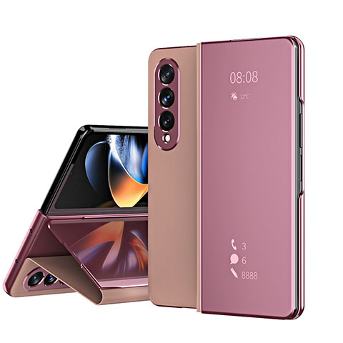 Funda de Cuero Cartera con Soporte Espejo Carcasa ZL1 para Samsung Galaxy Z Fold4 5G Oro Rosa