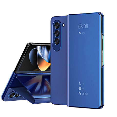 Funda de Cuero Cartera con Soporte Espejo Carcasa ZL1 para Samsung Galaxy Z Fold5 5G Azul