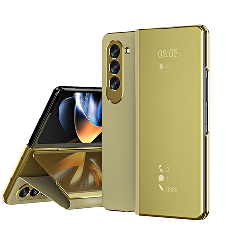 Funda de Cuero Cartera con Soporte Espejo Carcasa ZL1 para Samsung Galaxy Z Fold5 5G Oro