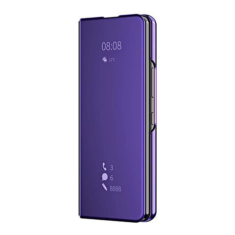 Funda de Cuero Cartera con Soporte Espejo Carcasa ZL2 para Samsung Galaxy Z Fold4 5G Morado