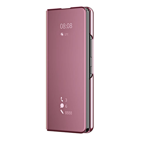 Funda de Cuero Cartera con Soporte Espejo Carcasa ZL2 para Samsung Galaxy Z Fold4 5G Oro Rosa