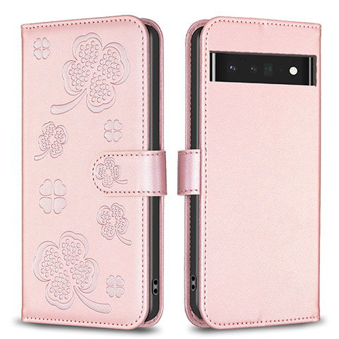 Funda de Cuero Cartera con Soporte Flores Carcasa BF1 para Google Pixel 7 Pro 5G Oro Rosa