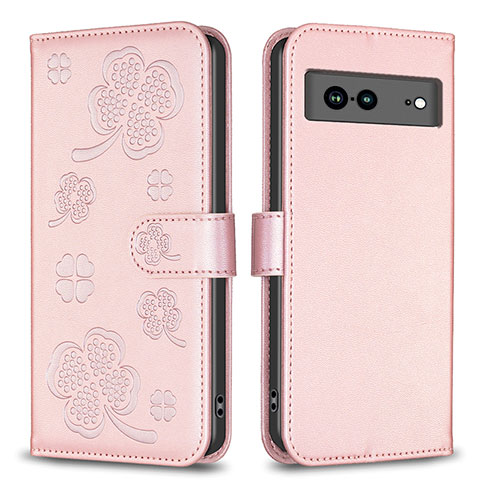 Funda de Cuero Cartera con Soporte Flores Carcasa BF1 para Google Pixel 7a 5G Oro Rosa