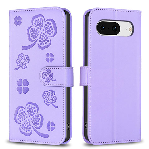 Funda de Cuero Cartera con Soporte Flores Carcasa BF1 para Google Pixel 8 5G Morado