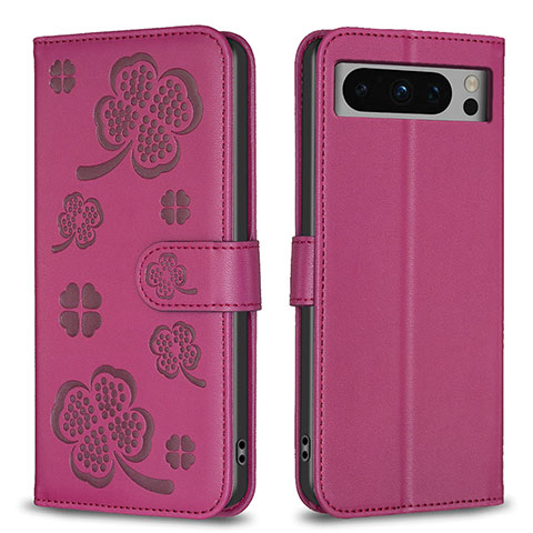 Funda de Cuero Cartera con Soporte Flores Carcasa BF1 para Google Pixel 8 Pro 5G Rosa Roja