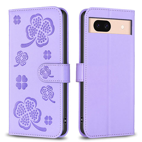 Funda de Cuero Cartera con Soporte Flores Carcasa BF1 para Google Pixel 8a 5G Morado