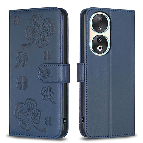 Funda de Cuero Cartera con Soporte Flores Carcasa BF1 para Huawei Honor 90 5G Azul