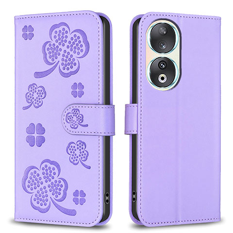 Funda de Cuero Cartera con Soporte Flores Carcasa BF1 para Huawei Honor 90 5G Morado