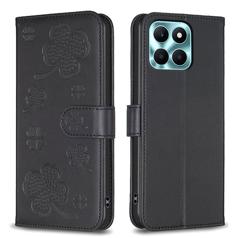 Funda de Cuero Cartera con Soporte Flores Carcasa BF1 para Huawei Honor X6a Negro