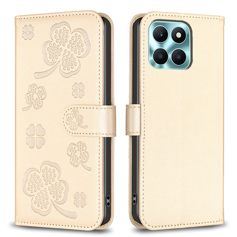 Funda de Cuero Cartera con Soporte Flores Carcasa BF1 para Huawei Honor X6a Oro