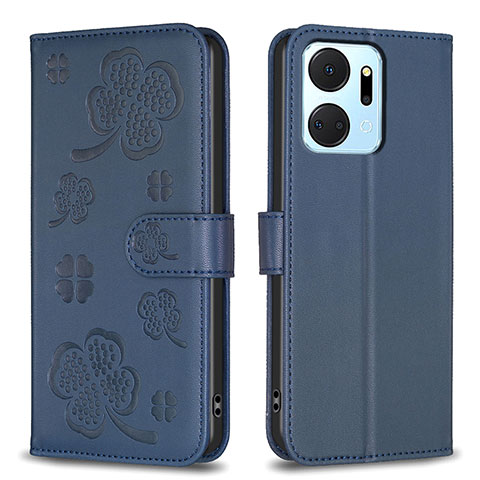 Funda de Cuero Cartera con Soporte Flores Carcasa BF1 para Huawei Honor X7a Azul