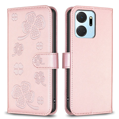 Funda de Cuero Cartera con Soporte Flores Carcasa BF1 para Huawei Honor X7a Oro Rosa