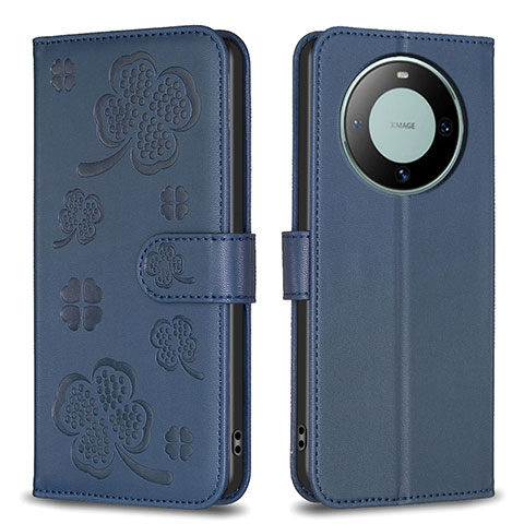 Funda de Cuero Cartera con Soporte Flores Carcasa BF1 para Huawei Mate 60 Azul